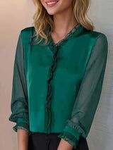 Ivy | Langärmelige Bluse, Elegantes lässiges Damenoberteil – Dunkelgrün