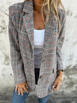 Elaina – Stilvoll Karierter Winterblazer – Braun
