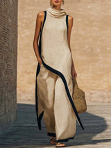 Maranta - Set aus asymmetrischer Tunika und Wide-Leg-Hose – Khaki