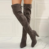 Overknee Stiefel Damen | Mit Blockabsatz und Reißverschluss – Grau