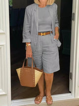 Leontina - Lässiger Blazer Und Kurze Im Satz – Grau