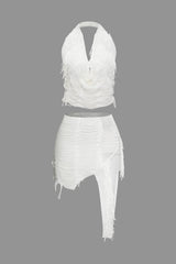Aphrodite | Exklusives Cut-Out-Zweiteiler-Set mit Fransen-Details – Weiß