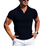 Johan Ribbed Polo mit Kurzarm – Blau