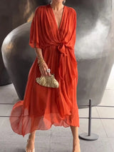 Elisabet | Luftiges Damenkleid mit Fledermausärmeln – Rot