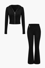 Ava | Strick-Set mit Kapuzenjacke & Schlaghose – Schwarz