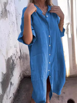 Paige - Knopf-Breeze Kleid – Blau (Fast ausverkauft)