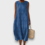 Serava – besticktes Midikleid – Blau