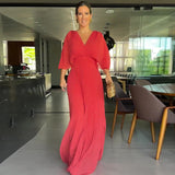Renata - Magenta gefaltetes Maxikleid – Rot
