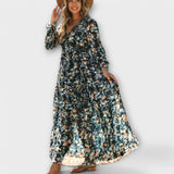 Lukrecija - Maxi Kleid Mit Blumenmuster Und V-Ausschnitt – Dunkelgrün