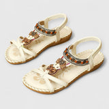 Lera | Flache böhmische Sandalen – Weiß