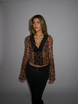 Kontrastspitzen-Leopardenmuster-Top Für Frauen – Leopard