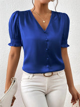 Abella – Elegante Bluse Mit V-Ausschnitt Und Puffärmeln – Dunkelblau