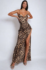Amelie | Verführerisches Leopard-Maxikleid – Sinnlicher Look mit Beinschlitz – Leopard