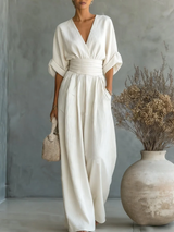 Ainslee - weicher, weit geschnittener Jumpsuit – Weiß