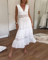 Stella™ - Bequemes V-Ausschnitt Spitzen-Topkleid – Weiß