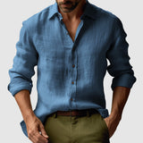 Nestore™ | Vintage Leinenhemd mit langen Ärmeln für Herren – Blau