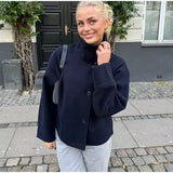 Damen-Mantel mit doppelreihem aufbau | klassischer stil – Dunkelblau