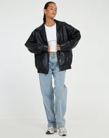 Übergroße Vintage Lederjacke – Schwarz