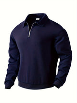 Finn | Geometrisches Design Vintage Reißverschluss Pullover – Marineblau