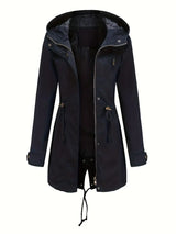 Damen Langarm Wasserdichter Trenchcoat | Mit Kapuze – Schwarz