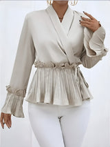 Eliska | Elegantes V-Ausschnitt Bluse mit Faltendetail – Aprikose