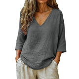 Rhianna - Elegante Bluse mit V-Ausschnitt – Dunkelgrau