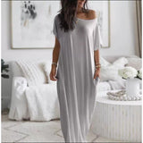Ulissa - Schulterfreies Maxikleid – Grau
