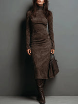 Ava™ - Wildleder Midi-Kleid – Braun