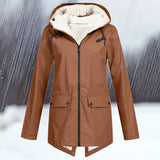 Schlichte wind- und wasserdichte jacke mit kapuze und verdickung – Koffie