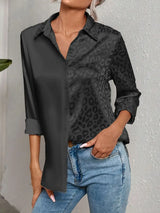Mira | Schicke Bluse mit Leopardenmuster und Knopfleiste – Schwarz