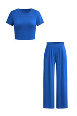 Luna | Elegantes Zweiteiler-Set mit Crop-Top & Palazzo-Hose – Blau