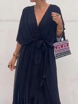 Elisabet | Luftiges Damenkleid mit Fledermausärmeln – Schwarz
