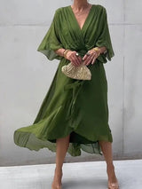 Elisabet | Luftiges Damenkleid mit Fledermausärmeln – Grün