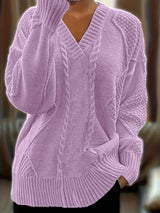 Tzvia - Lässiger Strick Pullover Mit V Ausschnitt – Violett