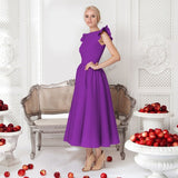 Scarlett - Gerafftes Midi Partykleid in leuchtendem Rot – Lila