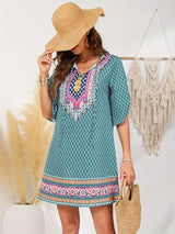 Zariah – Charmantes Boho-Print-Tunikakleid mit V-Ausschnitt – Grün
