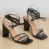 Sommer Absatzsandalen Damen – Elegante Schnürsandalen mit Blockabsatz – Schwarz