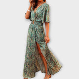 Sabine - Elegantes Wickel-Maxikleid mit Fließendem Schnitt – Grün