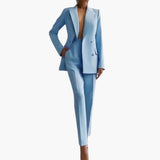 Elegantes Damen Blazer-Ensemble - Taillierter Schnitt mit Hose – Himmelblau