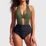 Sabine | 2-in-1 Bikini mit hoher Taille – Grün-Schwarz