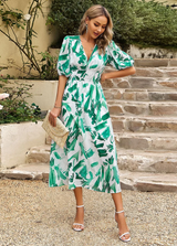 Josette - Midi Kleid Mit Blumenmuster – Grün