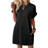 Clariss | Damen T-Shirt Kleid Kurzarm Rundhals Mini Sommer – Schwarz