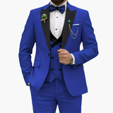 Herren Anzug dreiteilig mit Slim Fit und Kontrastrevers – Blau