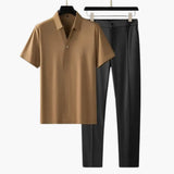 Herren Sommer-Zweiteiler mit Kurzarmhemd und Slim-Fit-Hose – Khaki
