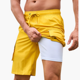 Sommer-Shorts - Herren 2-in-1 Stretchshorts mit Innenslip – Gelb