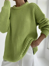 Warmer winterpullover: modischer rundhalsausschnitt im minimalistischen design – Hellgrün