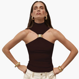 Schicke High Neck Haltertop - für Frauen mit Goldakzent – Braun
