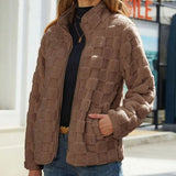 Valentine - Karierte Winterjacke für Damen – Braun