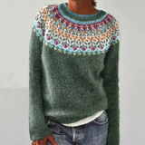 Norweger Grobstrickpullover Damen | Rundhals Langarm Strick – Grün