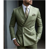 Zweireihiger Herren mit Sechs Knöpfen Hochzeitsgast Anzug | Elegant – Grün